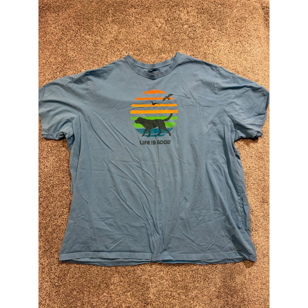 Life is Good T-Shirt Mens 6XLT Blue Dog Sunset Graphic Short Sleeve Cotton Tee